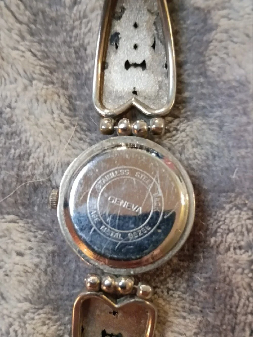 Geneva Silver Filigree Bracelet Watch - Silver and White